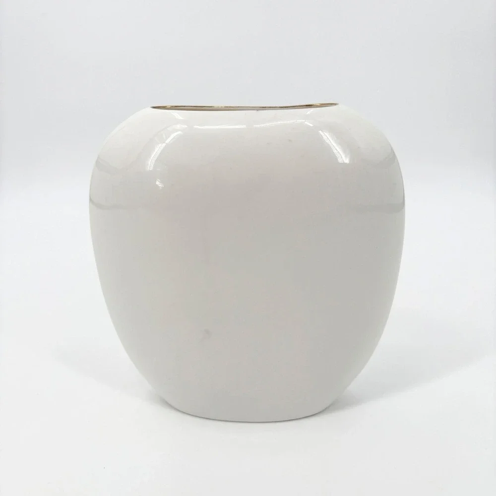 Vintage Floral Ginger Jar Vase – Creamy White with Orchid, Butterfly, Gold‎ Trim
